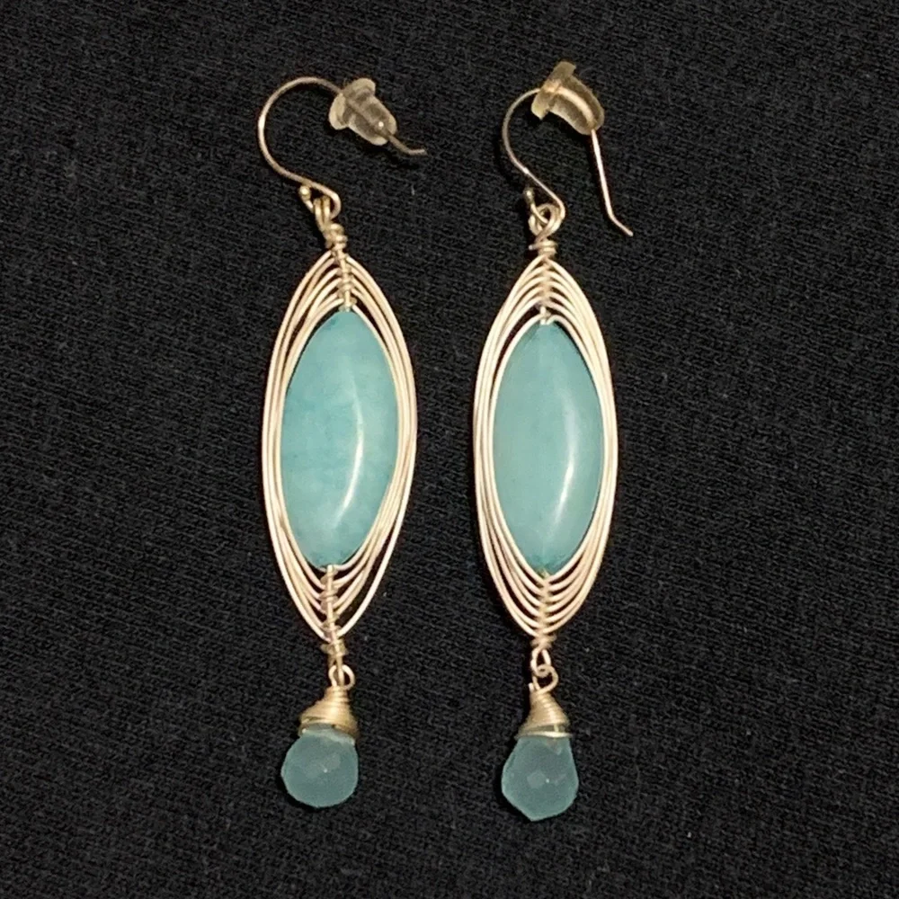Handmade Wire Wrapped Amazonite Stone Dangle Earrings
